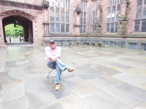 contemplating in a Princeton University courtyard.