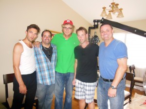 on the set of film 'Words To Live By' with cast & director